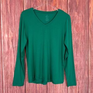 Woolx Millie Merino Wool V-Neck Long Sleeve Top Green Medium Base Layer